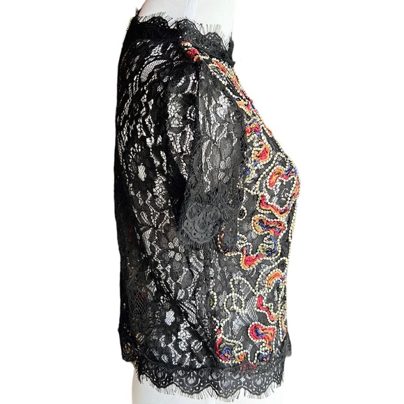 ‼️ ZARA Short Sleeve Sheer Lace Embroidered Bead Top‼️ - Picture 7 of 10
